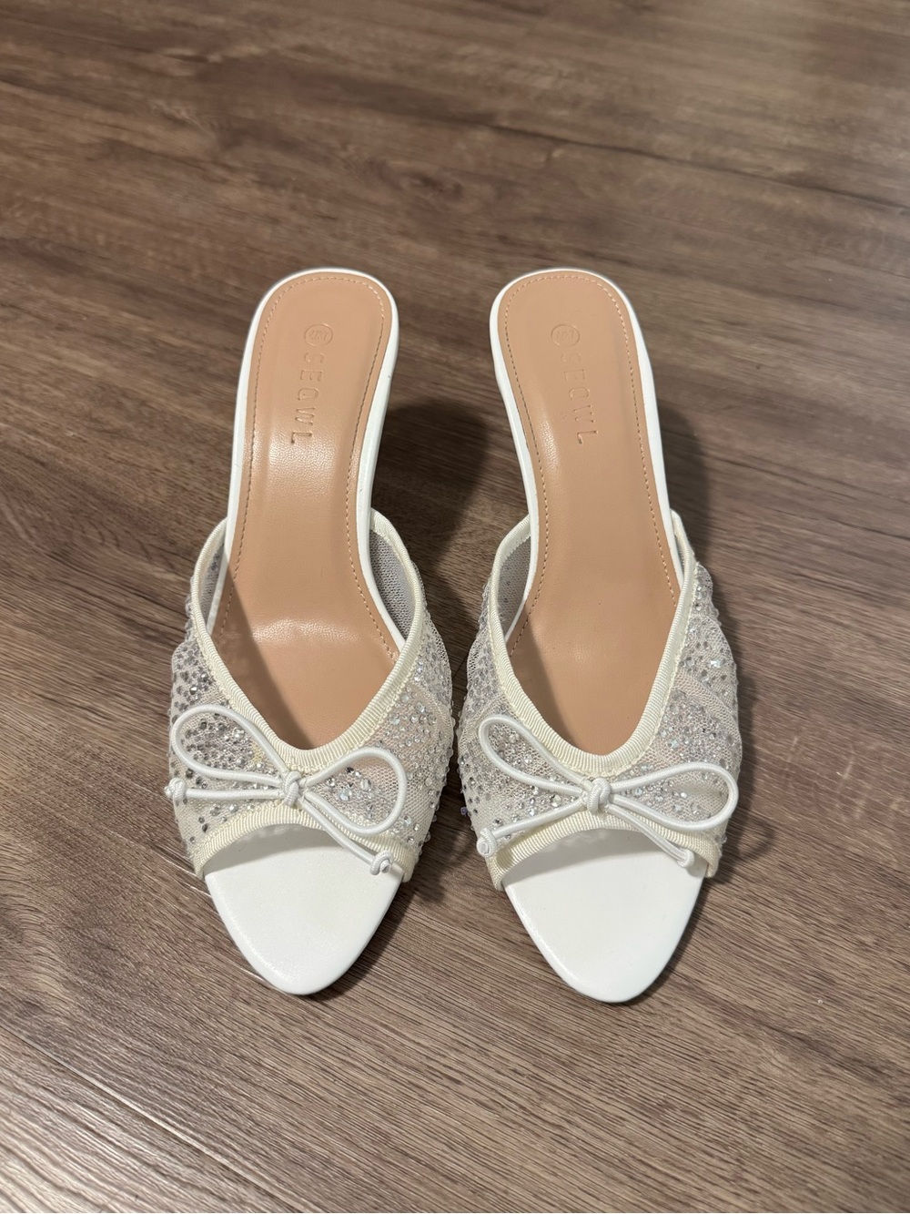 White Embellished heeled sandals